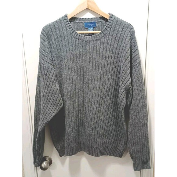 Towncraft Men's Gray Ribbed Knit Long Sleeve Pullover Sweater  Size XXL - Picture 1 of 6
